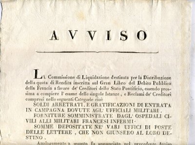 8266 - Roma restaurazione sui debiti per le forniture ai militari Francesi