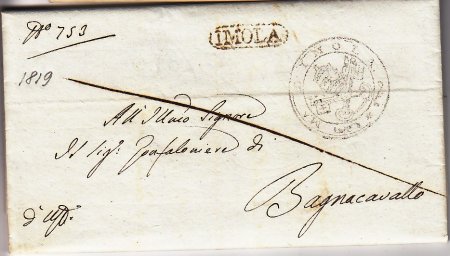 Romagne, pref. IMOLA / BAGNACAVALLO 1819