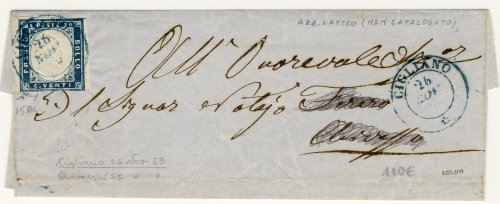 8752 20 cent da Cigliano raro annullo azzurro 1859